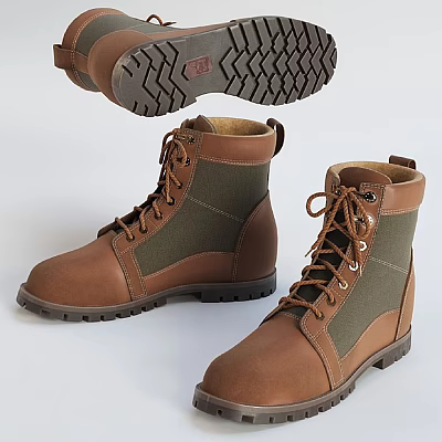 Brown And Green Lace Up Boots With Durable Rubber Soles Mid Calf Design For Daily Wear 3d model