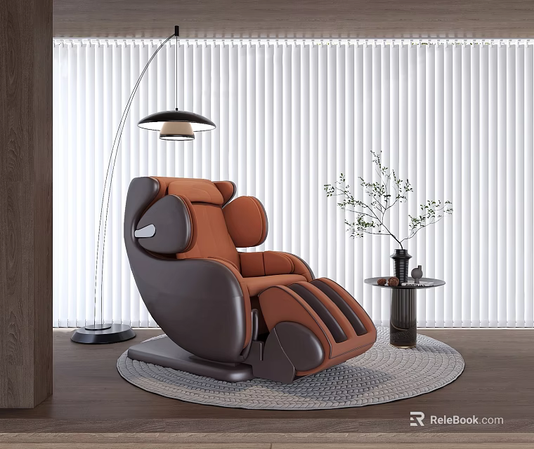 Brown And Orange Recliner Chair With Floor Lamp Side Table Potted Plant In Modern Interior 3d model 