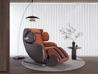 Brown And Orange Recliner Chair With Floor Lamp Side Table Potted Plant In Modern Interior 3d model