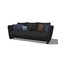 Black Two Seater Sofa with Blue and Brown Decorative Cushions Modern Design 3d model
