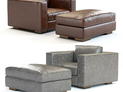 Modern Leather Leisure Chair And Ottoman In Brown Gray Design 3d model