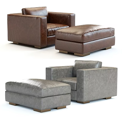 Modern Leather Leisure Chair And Ottoman In Brown Gray Design 3d model