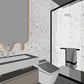 Modern Bathroom Interior With Terrazzo Walls White Sink Glass Shower Enclosure Toilet And Lighting Design