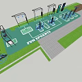 Outdoor Fitness Space With Green Ground SPOERIS Sign And Exercise Equipment