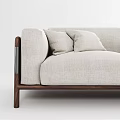 Modern Minimalist Double Sofa With Beige Linen Upholstery And Wooden Frame