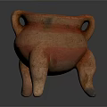 Traditional Three Legged Ceramic Pottery With Two Handles And Red Brown Stripes