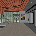 Modern Fitness Gym With Treadmills Rowing Machines Wooden Lattice Ceiling And Large Windows