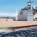 Warship At Sea With Rocket Launch And Radar Antennas On Deck 3d model