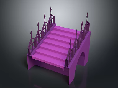 Purple Architectural Staircase With Spiked Railings And Unique Step Design 3d model