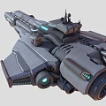 Futuristic Sci Fi Spaceship 3D Model With Metallic Structure And Blue Glowing Accents