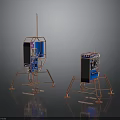 Two Metal Frame Devices With Copper Stands Blue Black Panels And Reflective Base