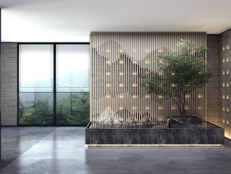 New Chinese Style Hall Sales Office Landscape Pole View 3d model