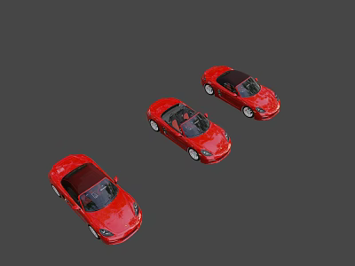 Three Red Sports Cars Lined Up In A Row Against Gray Background 3d model