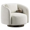 Modern Beige Velvet Single Chair With Round Armrests And Cushion Pillow