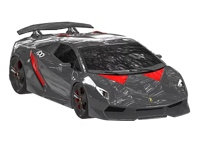 Gray Sports Car With Red Accents Sleek Design And Rear Spoiler 3d model