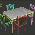 Elegant Dining Set With Marble Top Green Seats And Carved Backs Black Metal Legs
