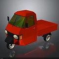 Red Three Wheeled Motorcycle Featuring Cab Cargo Bed And White Wheels 3d model
