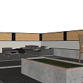 Courtyard Garden With Wooden Dining Table Chairs Green Bushes And Stone Steps