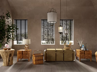 Modern Console Table And Sideboard Entryway Design With Wooden Storage And Decorative Plants 3d model