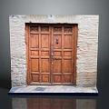 Classic Wooden Entrance Double Door With Brick Wall Frame And Intricate Carved Details