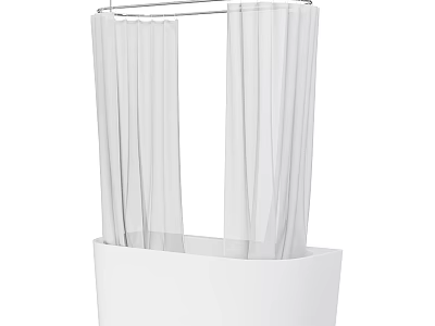 Modern White Bathtub With Transparent Shower Curtain And Chrome Rod 3d model