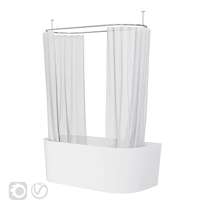 Modern White Bathtub With Transparent Shower Curtain And Chrome Rod 3d model
