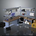 Blue Spacious Desk With Multiple Shelves Office Chair And Storage Boxes For Home Office