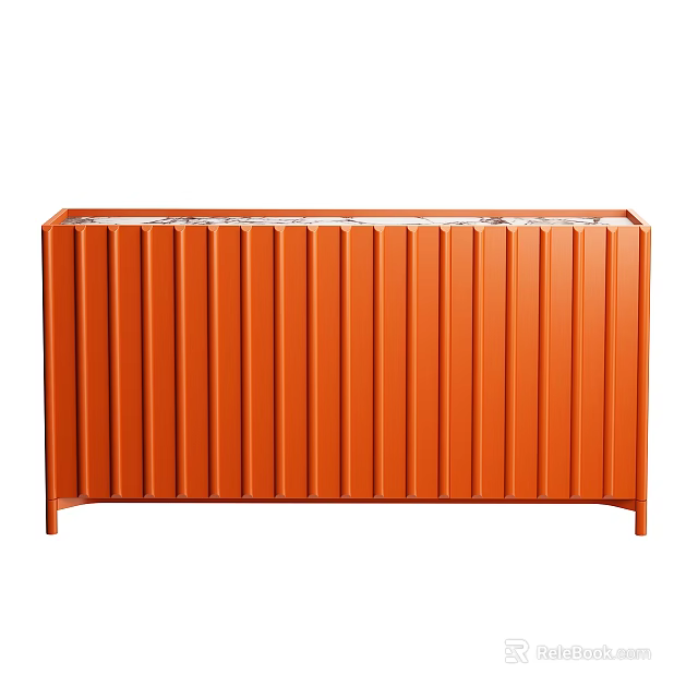 Contemporary Orange Sideboard Cabinet with Vertical Striped Front Panels for Modern Home Decor 3d model 