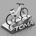 Modern Bicycle on TOMA Display Stand with Information Panel Showing Bike