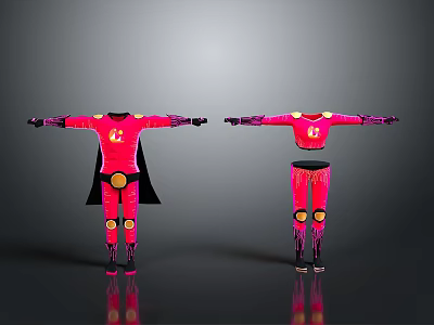 Man in Red Superhero Costume with Black Cape Yellow Emblem and Knee Pads 3d model