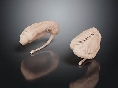 Detailed Light Brown Human Organ Anatomical Models On Dark Reflective Surface 3d model