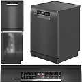 Modern Black Dishwasher With Digital Control Panel And Stainless Steel Finish