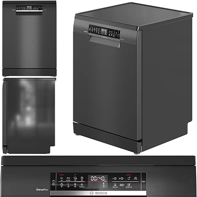 Modern Black Dishwasher With Digital Control Panel And Stainless Steel Finish 3d model
