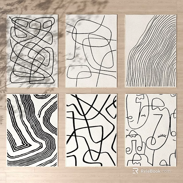 Modern Square Rugs With Various Abstract Line Patterns For Living Room Decor 3d model