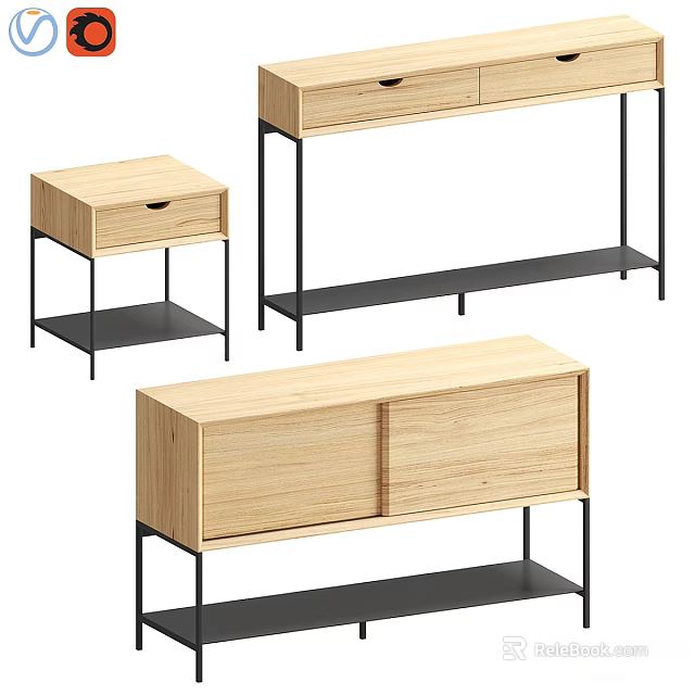 Modern Wooden Dresser With Black Metal Legs And Storage Shelves For Living Room 3d model 