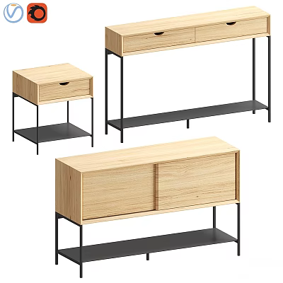 Modern Wooden Dresser With Black Metal Legs And Storage Shelves For Living Room 3d model