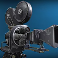 Projection Monitoring System with Two Vintage Film Cameras on Black and Orange Tripods