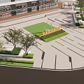 Modern Commercial Plaza Landscape With Building Trees And Paving Design Elements