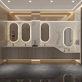 Modern High End Public Toilet Interior With Marble Walls Sleek Stalls And Soft Indoor Lighting