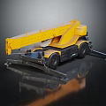 Yellow Truck Mounted Crane With Extended Boom And Outriggers On Black Surface 3d model