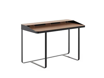 Sleek Modern Desk Design With Wooden Top And Black Metal Frame 3d model