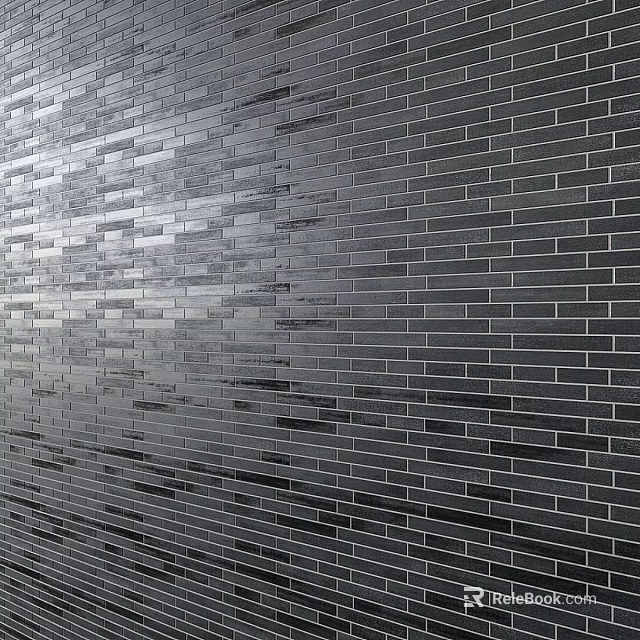 Black Glossy Brick Wall With Neatly Arranged Tiles And Modern Texture 3d model 