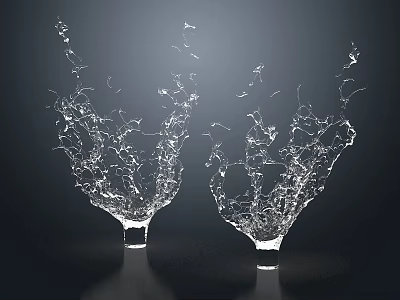 Transparent Glass Cups With Dynamic Water Splashes And Flowing Droplets 3d model
