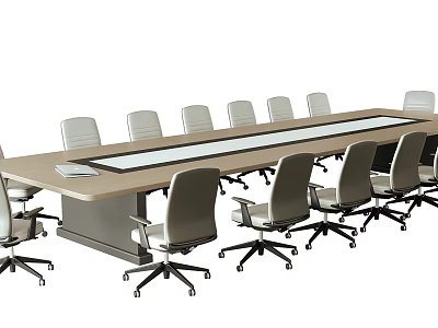 Modern Conference Room Interior Design With Long Table And Multiple Swivel Chairs 3d model