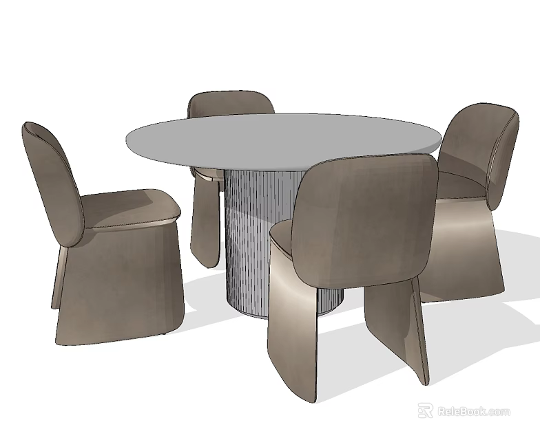 Modern Round Dining Table Set With Four Comfortable Chairs And Textured Base 3d model 
