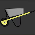 Sturdy Metal Wheelbarrow With Yellow Handles And Black Wheel For Garden Use