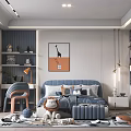 Modern Kids Bedroom Interior With Blue Bed Toys And Art
