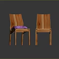 Modern Wooden Dining Chairs With Striped Design And Purple Patterned Cushion