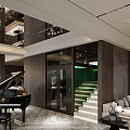 Elegant Modern Open Concept Living And Dining Room With Chandelier Sofa Marble Wall Piano TV