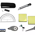 Essential Office Stationery Collection With Stapler Utility Knife Protractor Sticky Notes And Scissors